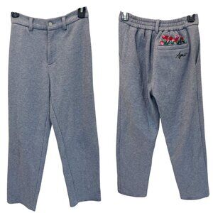 Apari Gray Ribbed Floral Embroidered High Rise Pants Heavyweight - Size XS